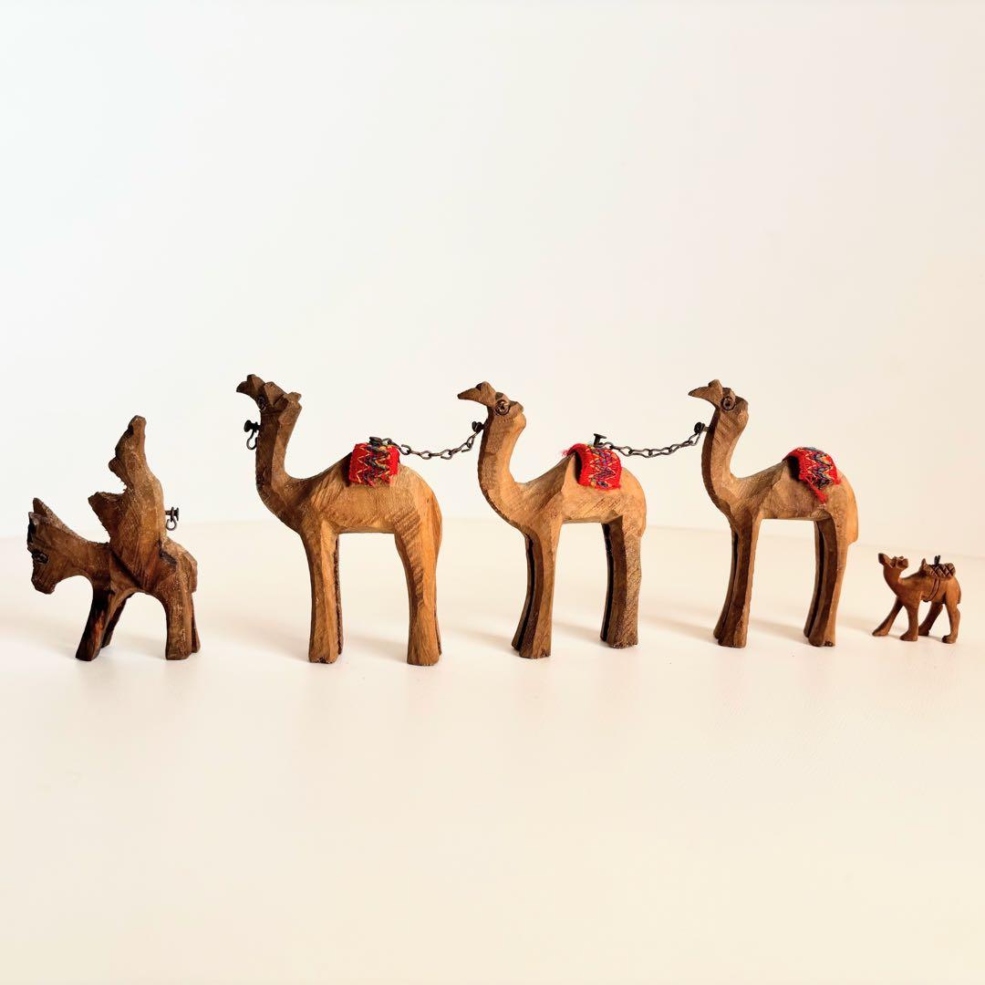 木製ラクダ（キャメル）彫刻セット