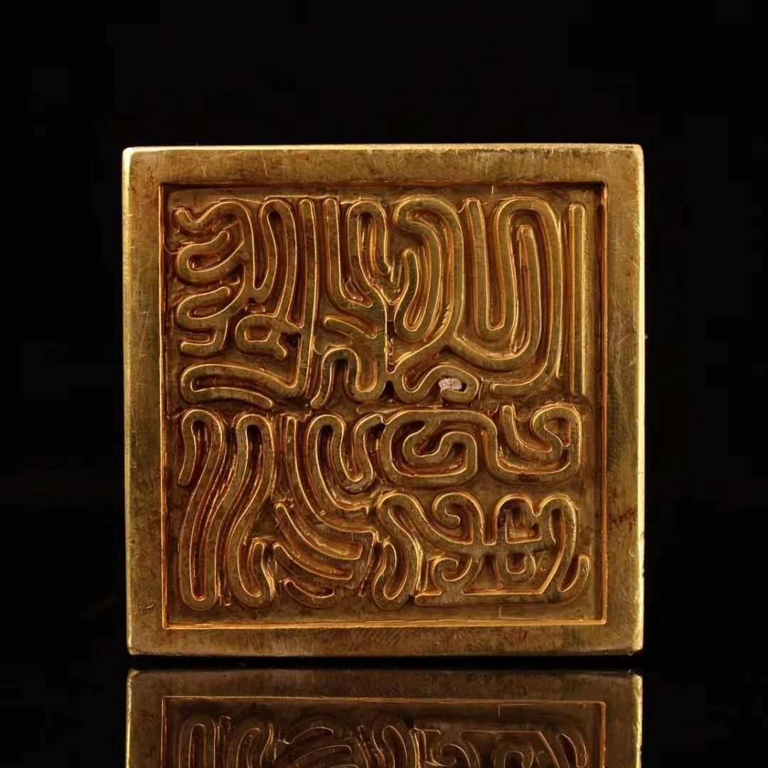 中国古美術・旧蔵錾花鎏金工芸の虎印鑑・純銅・高浮彫・置物・書道具・文房具・風水