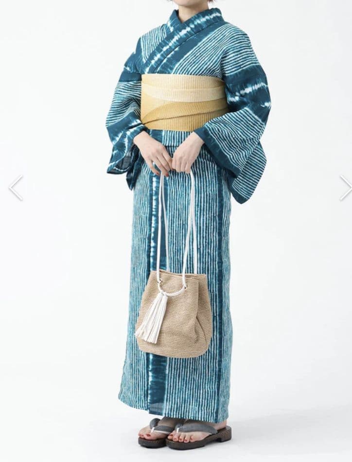 新品未使用　ノーアイロン　洗える浴衣　ポリエステル　有松鳴海絞り調　グリーン