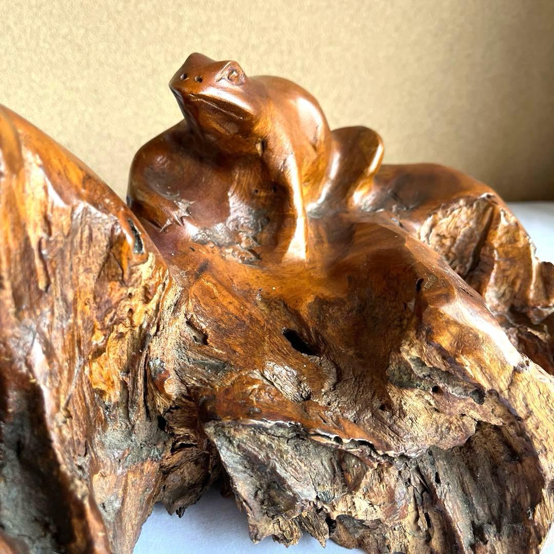 天然木　カエルの彫刻　流木　インテリア装飾　彫刻　美術品　骨董　幅60㎝　カエル