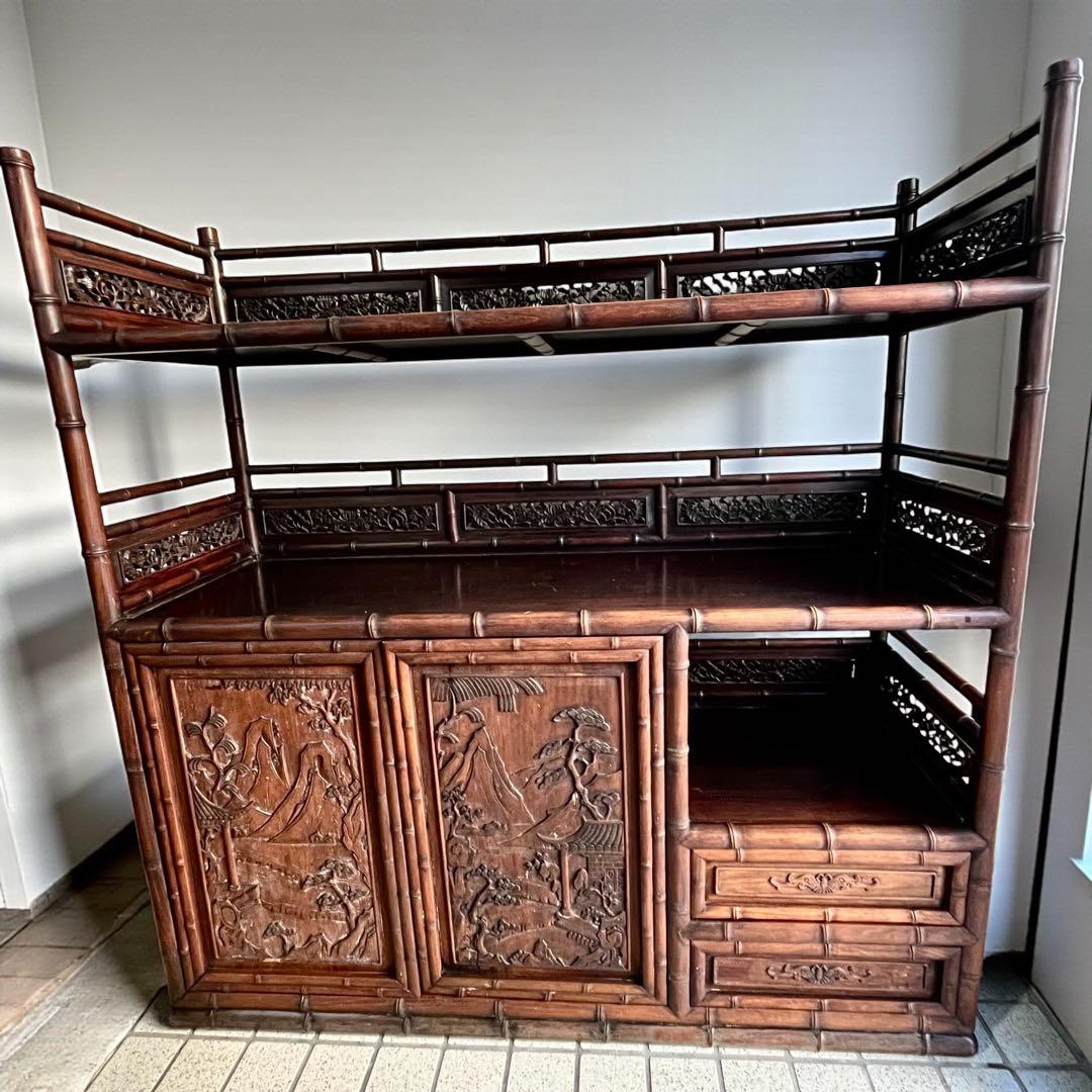 最高級 大阪唐木指物 紫檀 茶棚 茶箪笥 飾り棚 サイドボード キャビネット