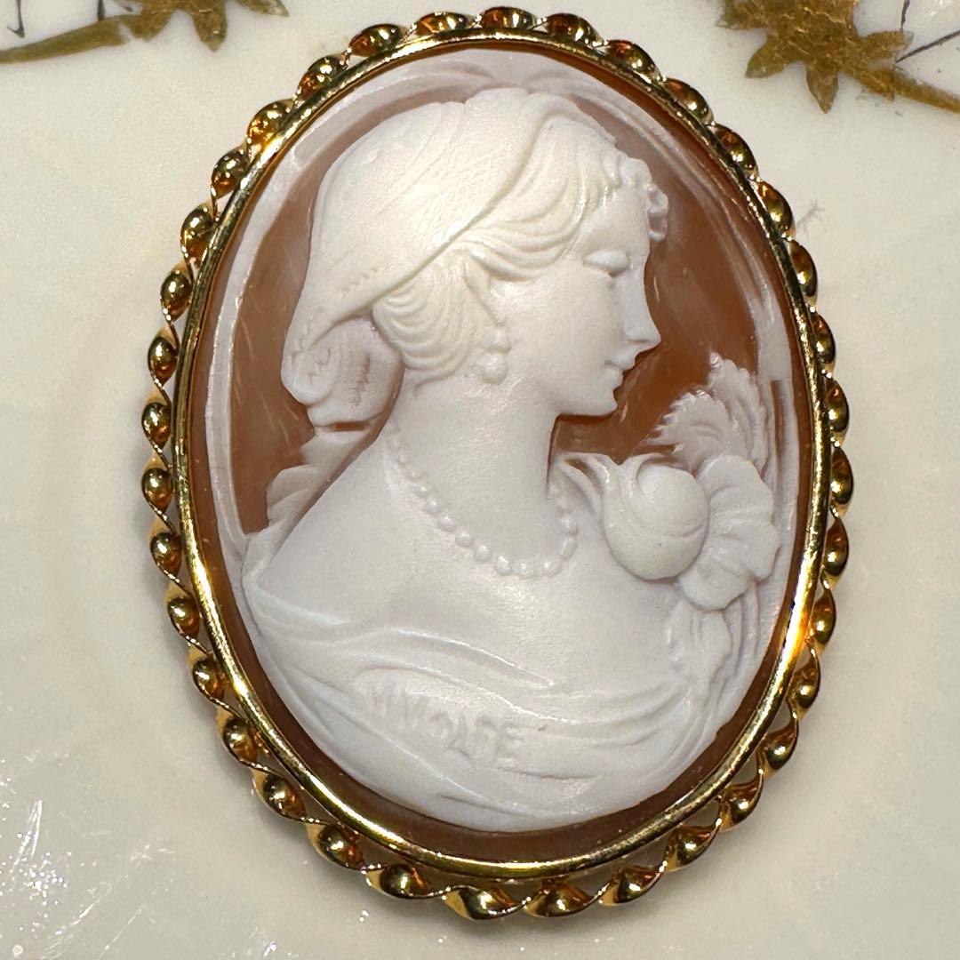 K18 ￼シェルカメオ ブローチ、ペンダントトップ兼用