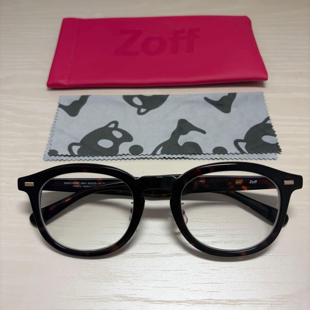 zoff ZA221005-49A1 度入りウェリントンメガネ べっ甲 ケース付
