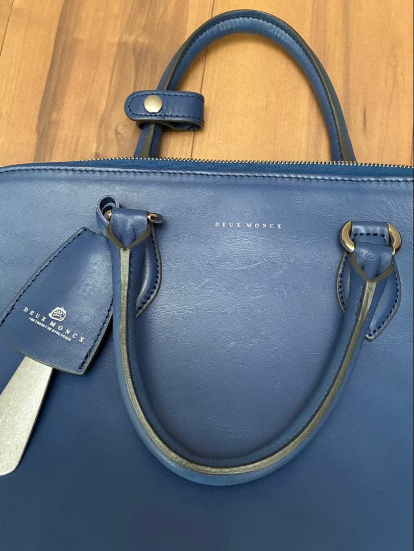 美品　DEUX MONCX ビジネスバッグ 2way レザー ブルー