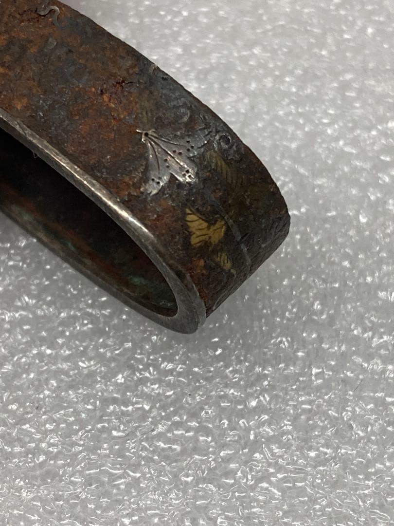 当時物 時代物 江戸時代 蛇 藤の花 金銀露象嵌 刀装具 鍔 目貫 縁頭 縁