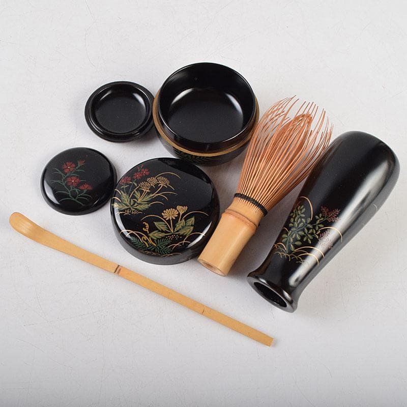 riko　草花蒔絵　茶箱　茶碗　棗など　九点一式　共箱　U　R9039