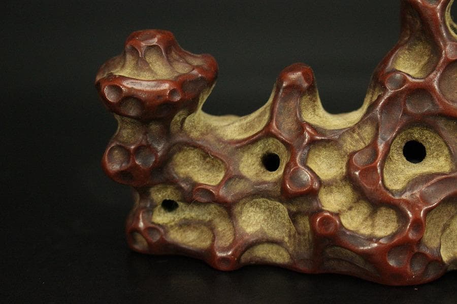 中国美術 朱泥 庭岩形 筆架 文房四宝 在印(HA520)