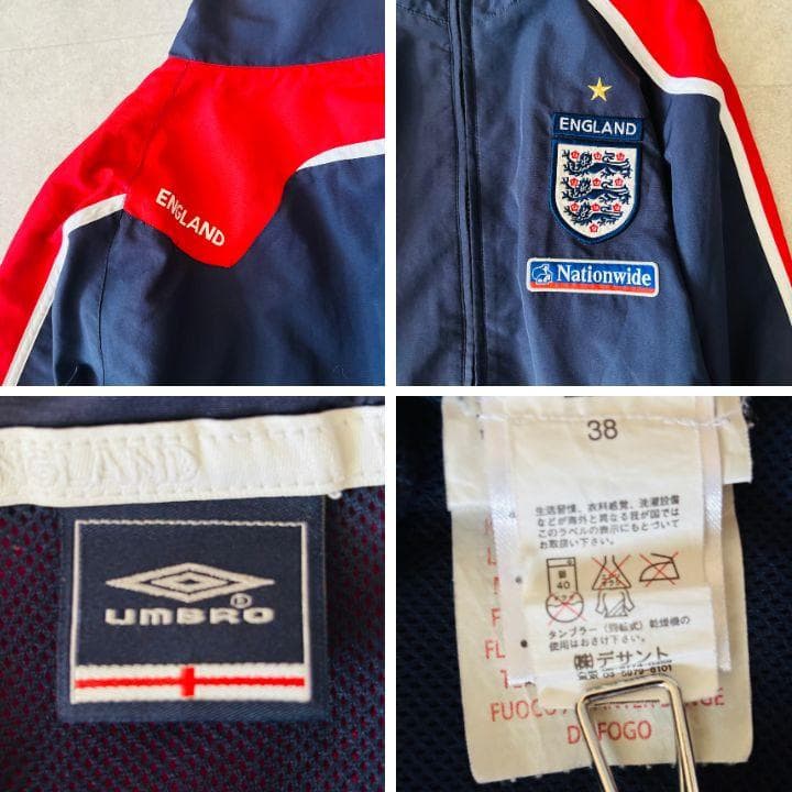 【L】90's UMBRO イングランド代表ナイロンジャージセットアップ 紺 白