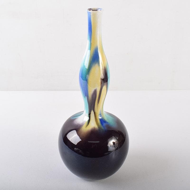 九谷焼　柳雨軒　三代八十吉　徳田正彦作　彩釉　花生　共箱　D　R8635B