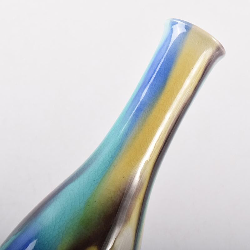 九谷焼　柳雨軒　三代八十吉　徳田正彦作　彩釉　花生　共箱　D　R8635B