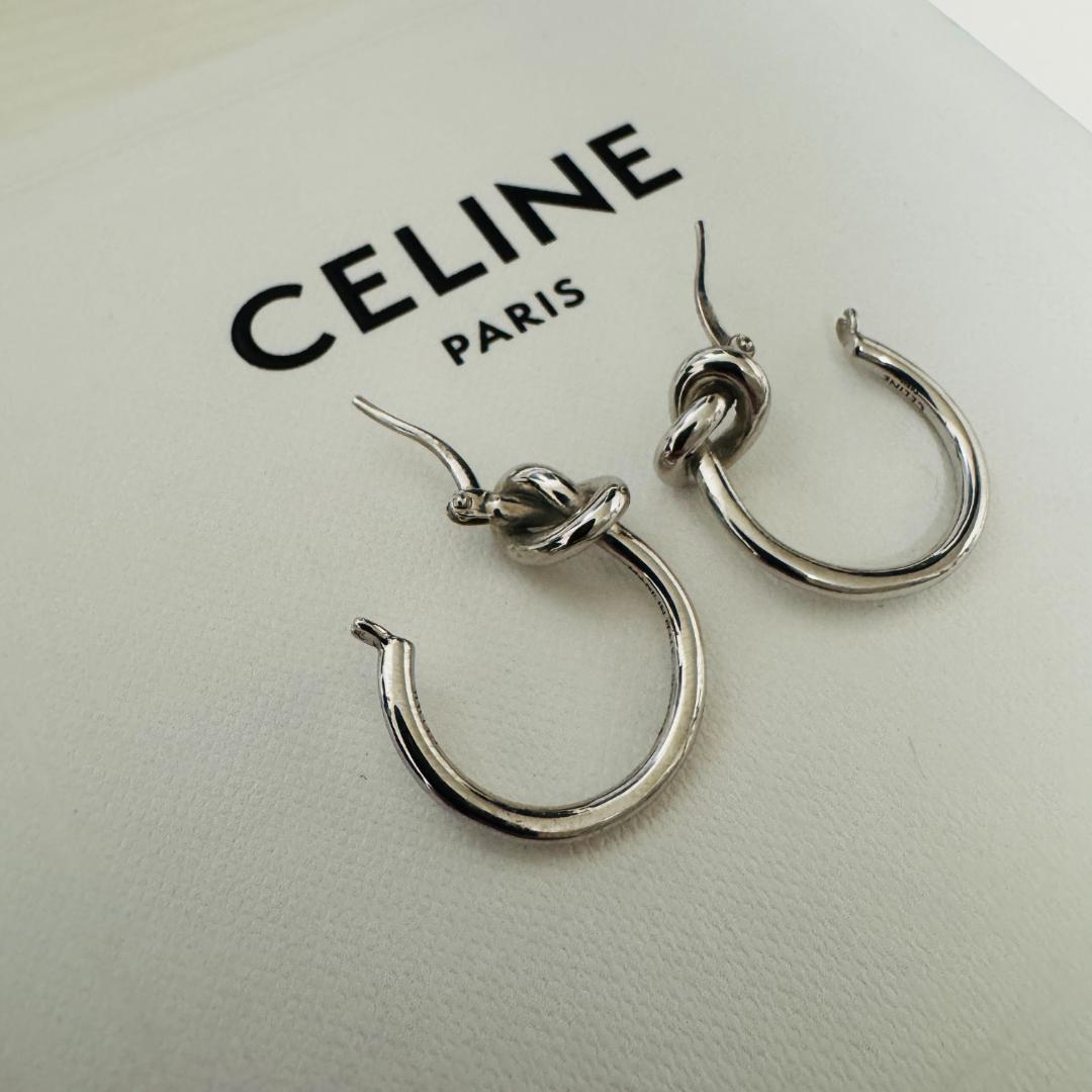 【箱付】CELINE セリーヌ　ノット　フープ　ピアス　シルバー　両耳