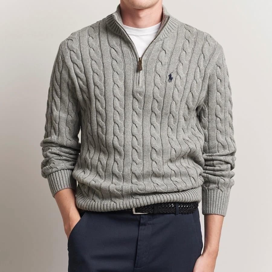 新品 正規品 ラルフローレン ケーブルニット セーター グレー L QRタグ付き