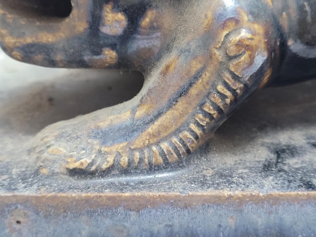 黑釉 神獣型 文鎮 元明時代 幅約23.1cm