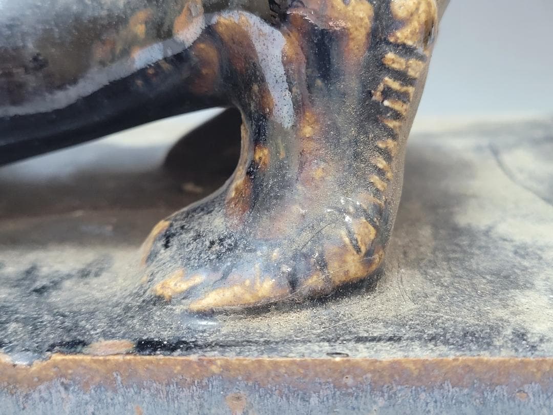 黑釉 神獣型 文鎮 元明時代 幅約23.1cm