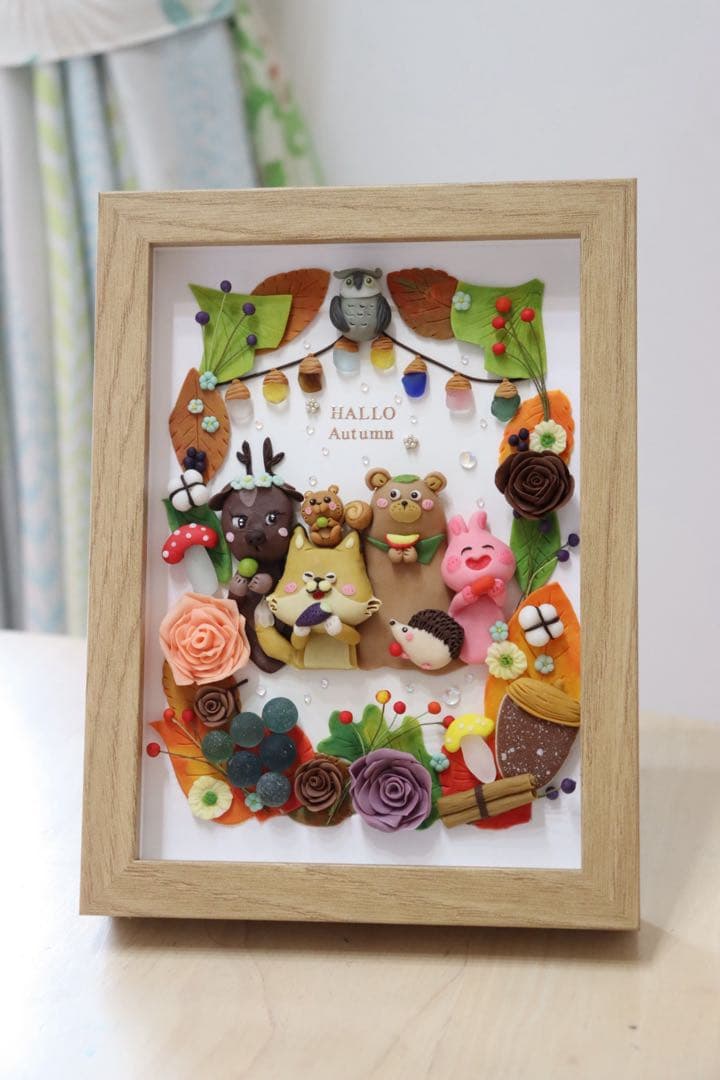 【現品限り　森の仲間と秋のハーモーニー】　シーグラスアート