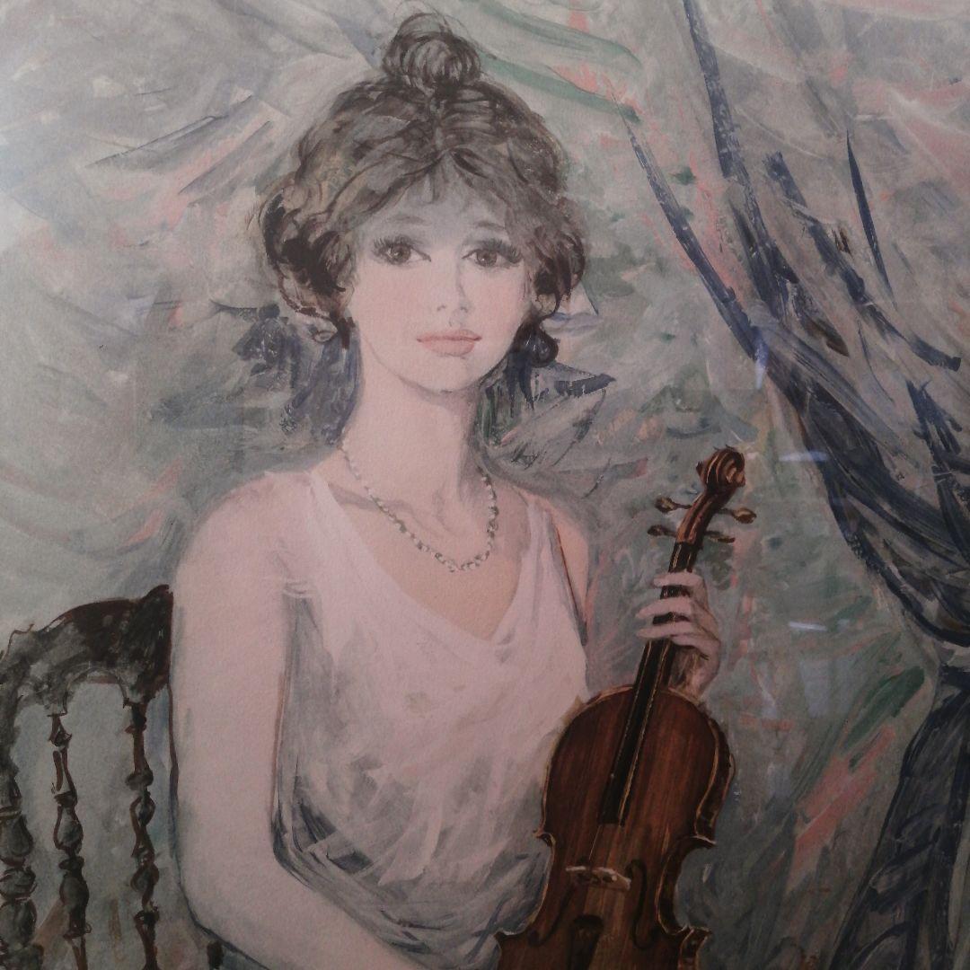 ベルナール・シャロワ　バイオリンを持つ少女　リトグラフ