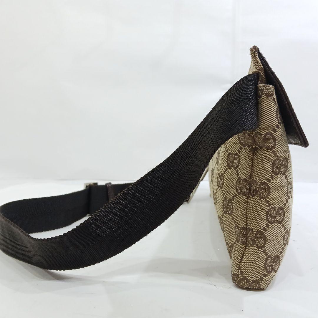 【美品】グッチ ボディバッグ ウエストポーチ レザー×キャンバス GG ブラウン