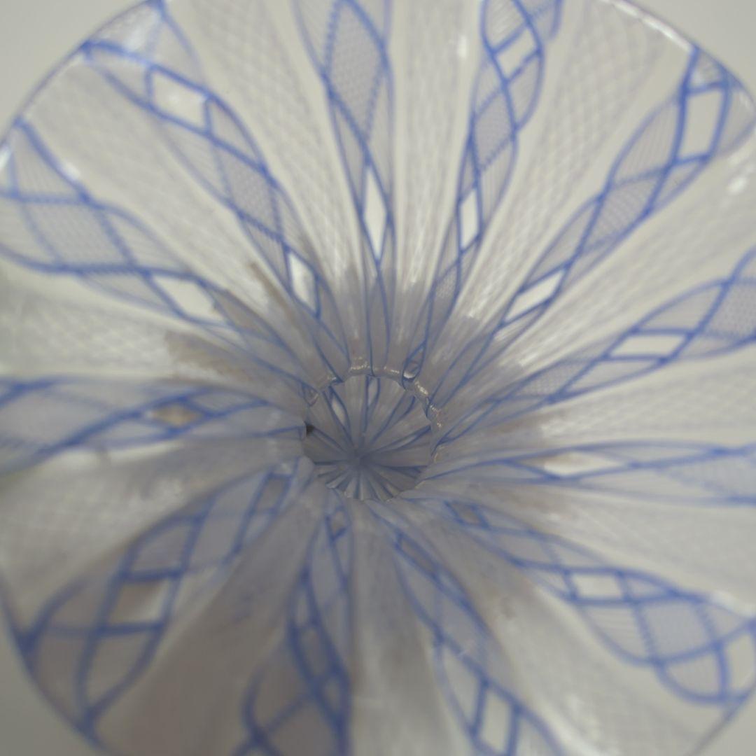 ガラス製花瓶 緑と青のストライプ　ベネチア製