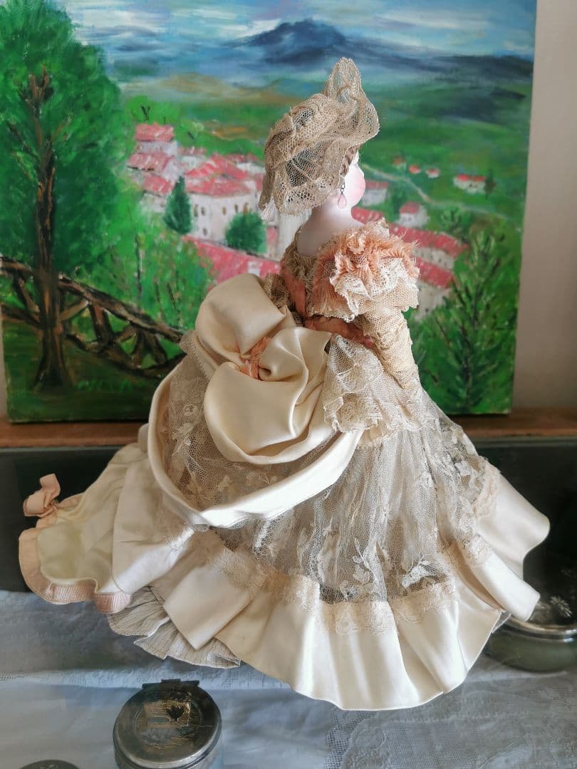 アンティークフランス ゴーチェビスクドール シルクタフタ＆レース４層ドレス19c