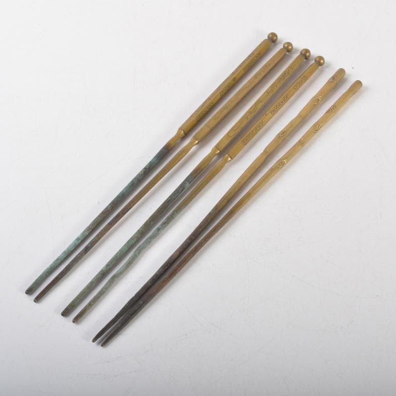 茶道具　黄銅　神獣文　火箸　三組まとめて　C　6466