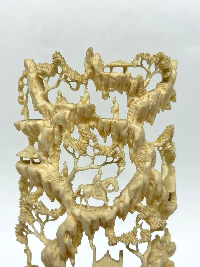 極上透彫山水人物　台付