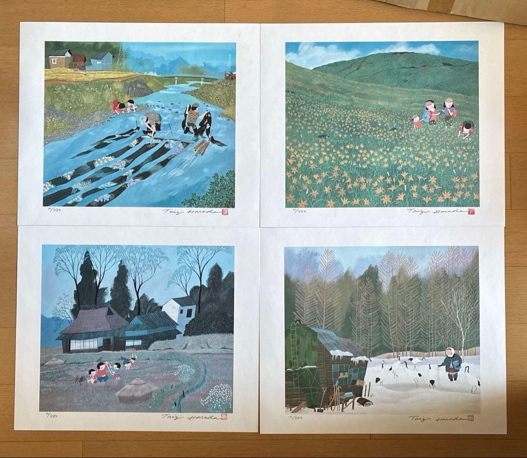原田泰治「ふるさとの四季 第6集」リトグラフ 全4枚　額付　直筆サイン