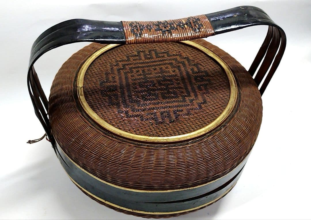 アンティーク　籠　蓋付き　食籠　野点籠　野遊び