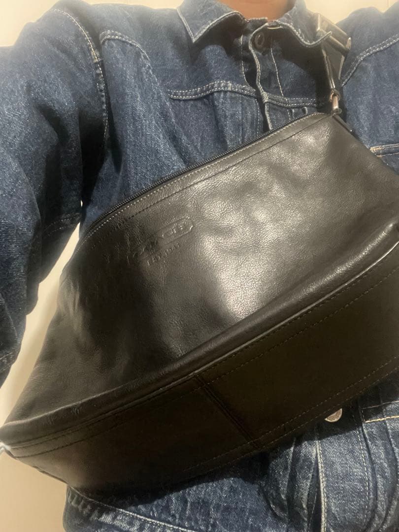 コーチ ヘリテージレザー ショルダーバッグ ブラック 男女兼用 ユニセックス