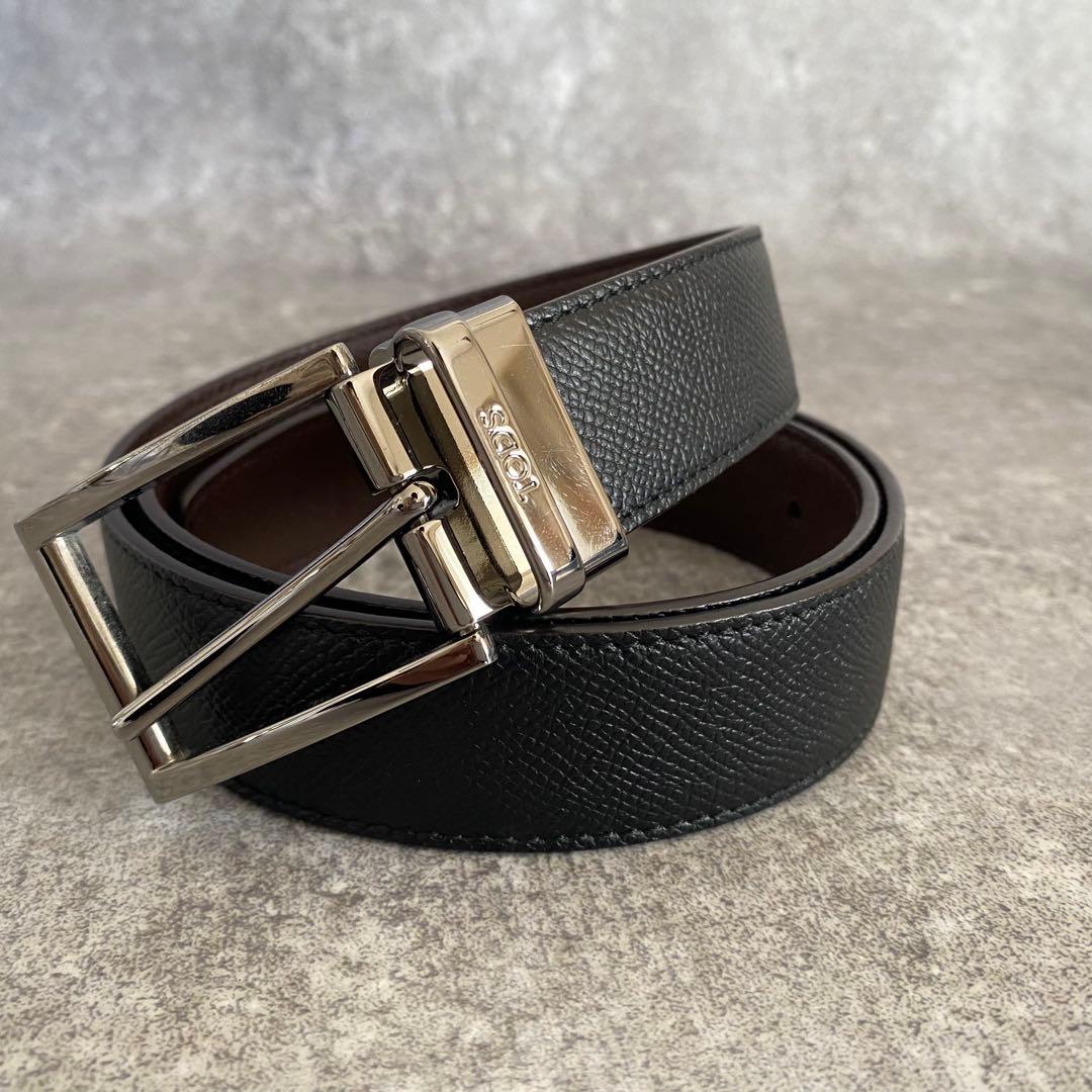 極美品　TOD‘S トッズ　ベルト　シボ革　レザー　リバーシブル　ブラック　黒