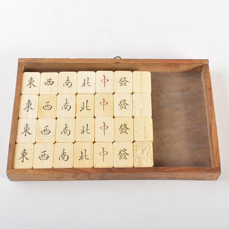 中国　竹嵌　骨牌　背竹牌　麻雀牌　唐木箱付　D　8706