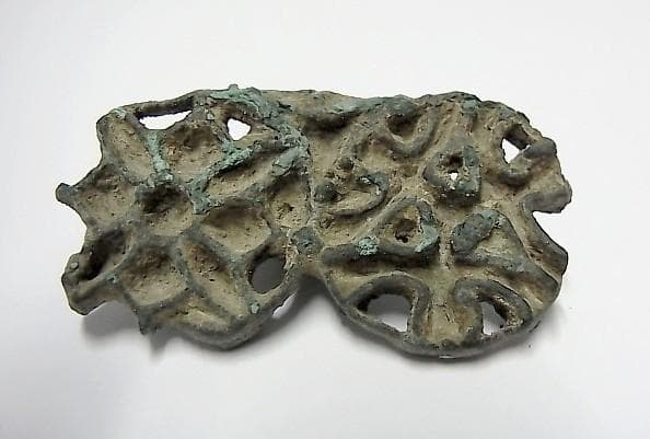 ★U1702★古代品 （19）青銅　大型スタンプ　ブロンズ製　印章　透かし紋様