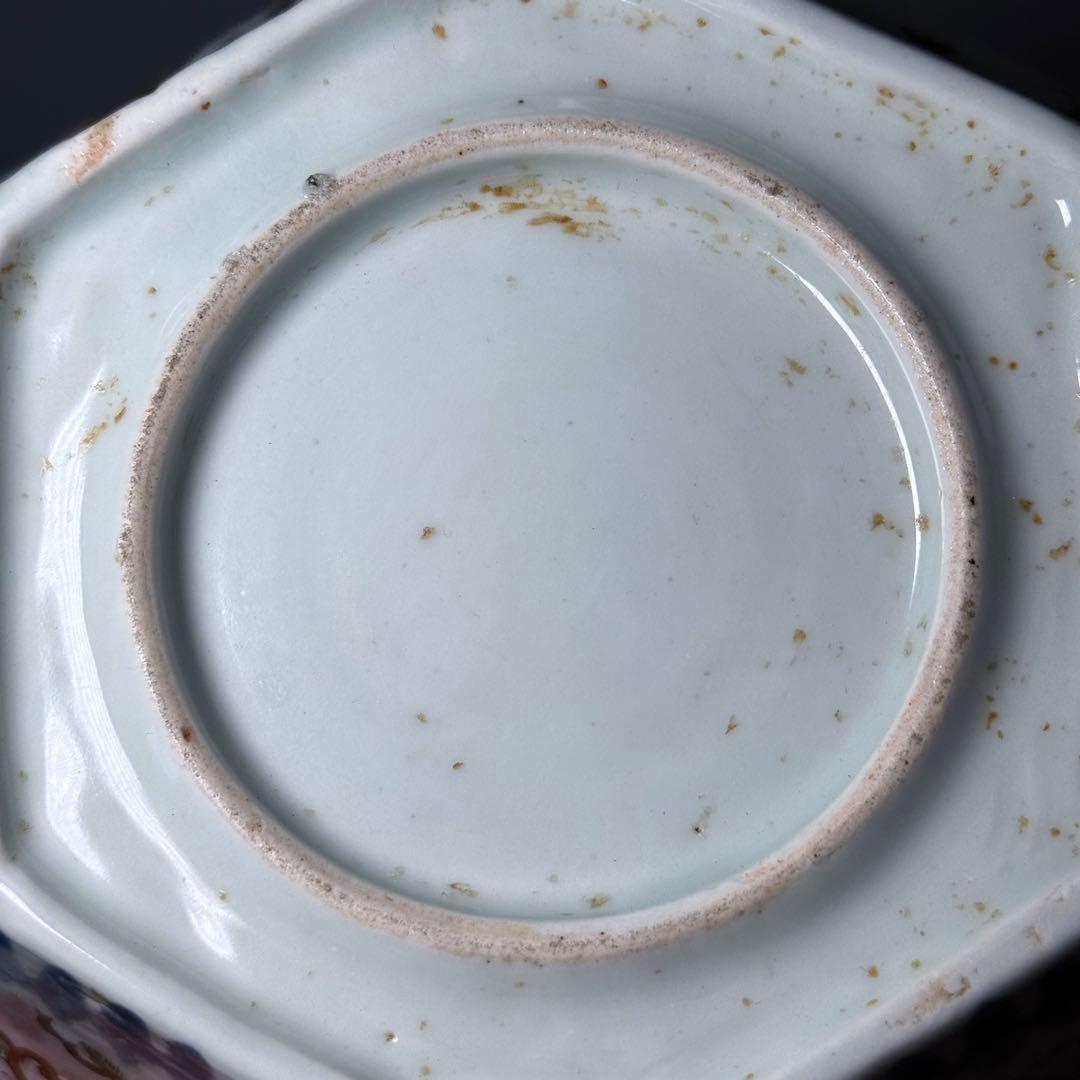 江戸後期〜明治時代　色絵松竹梅鳥賢人図六角鉢　共箱　古美術　豪商旧蔵品