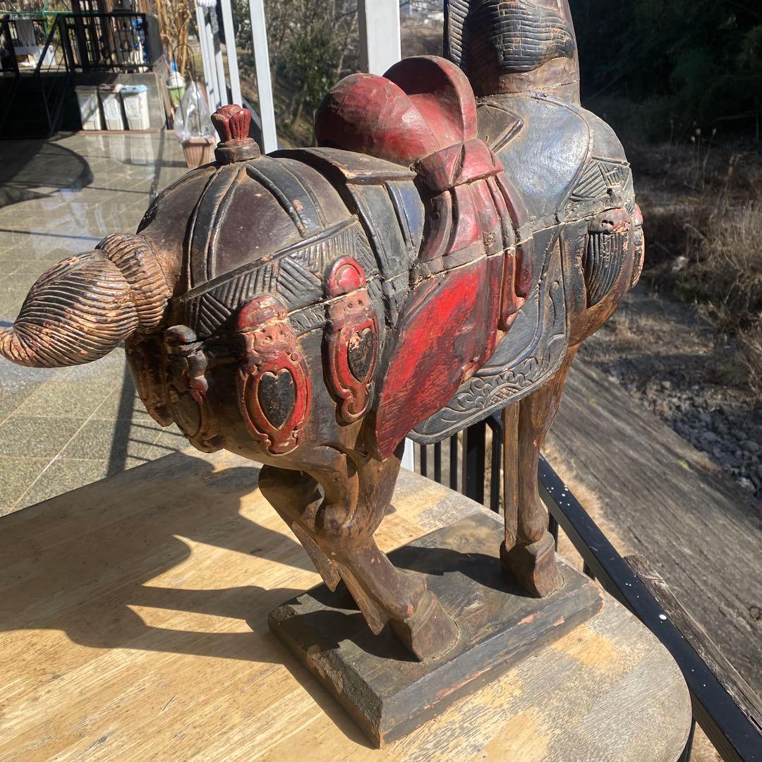 中国美術　古玩　木彫　木製　馬　インテリア　飾り馬