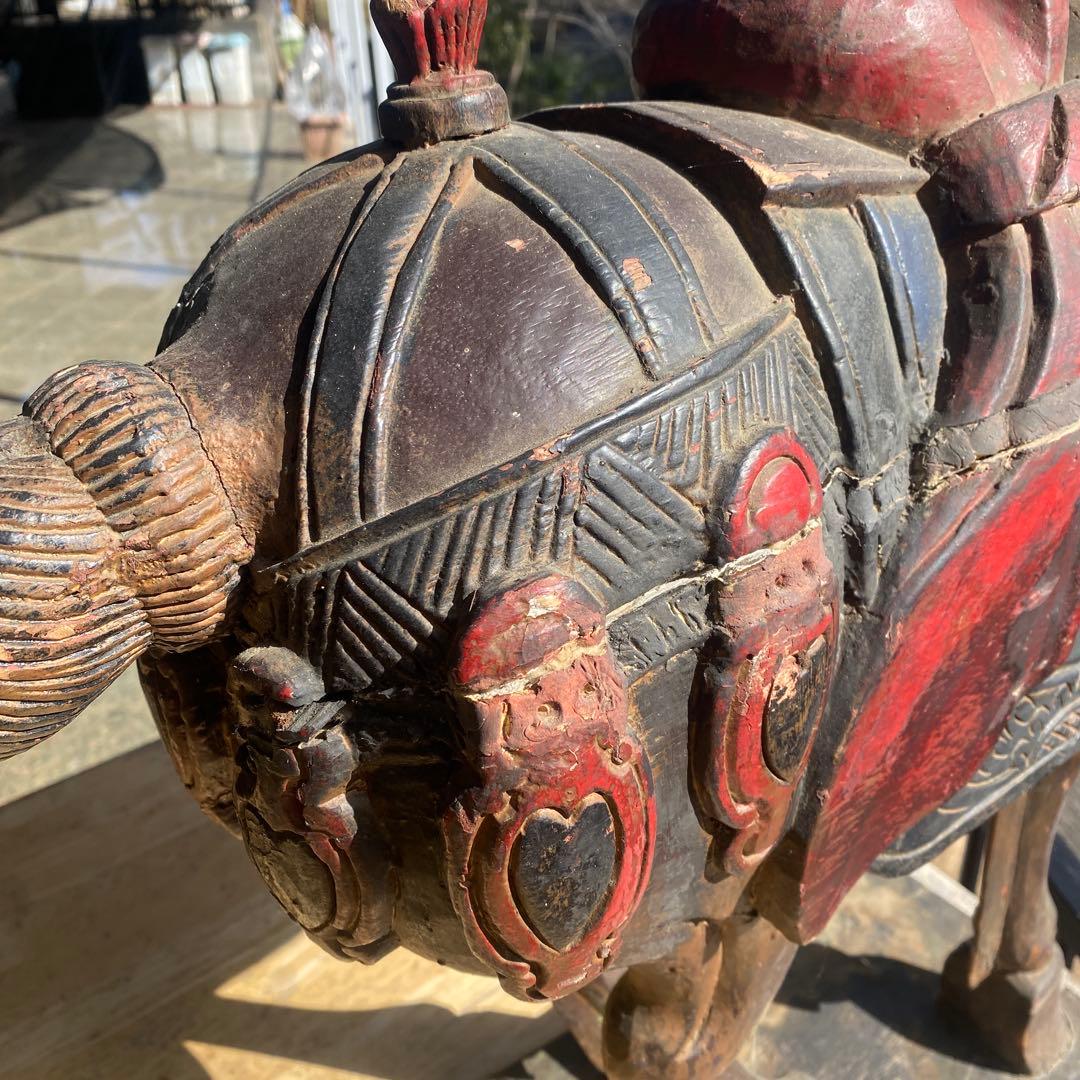 中国美術　古玩　木彫　木製　馬　インテリア　飾り馬