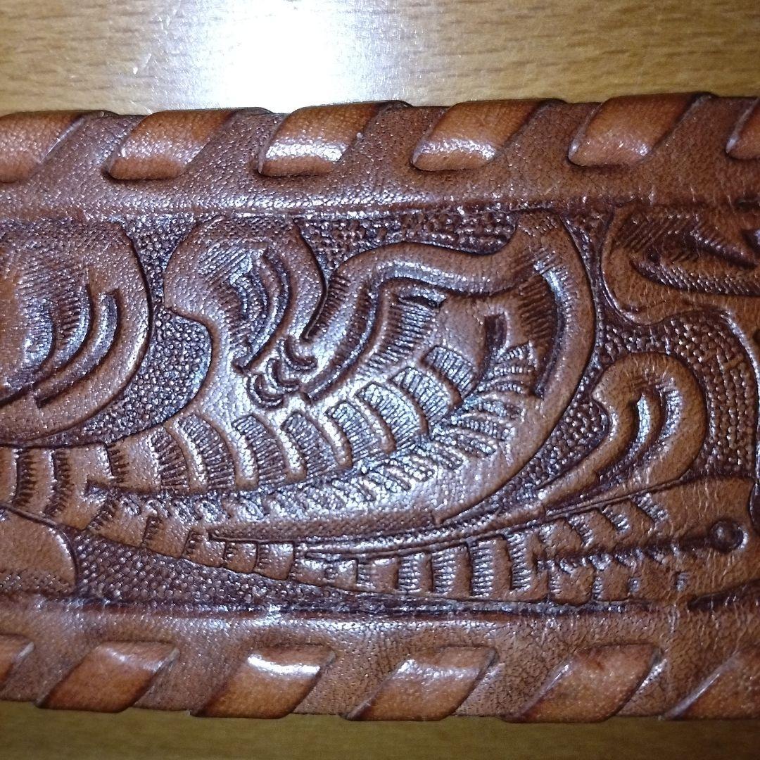 ラルフローレン　ベルト　S　ブラウン　本革　型押し　総柄　幅広　バックル金色