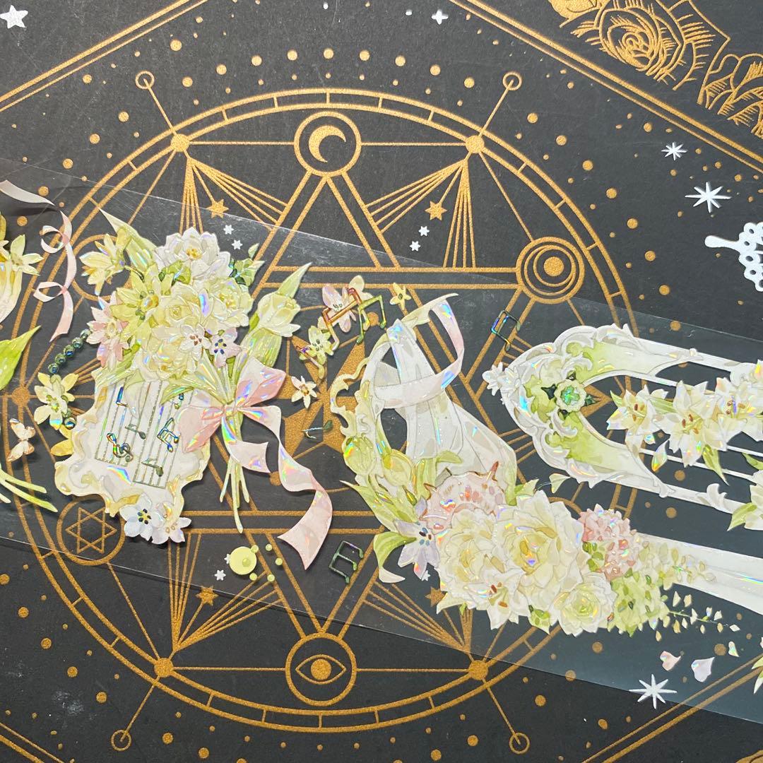 【9286】海外　マステ　中古巻　貝殻光マスキングテープ　装飾系　緑黄