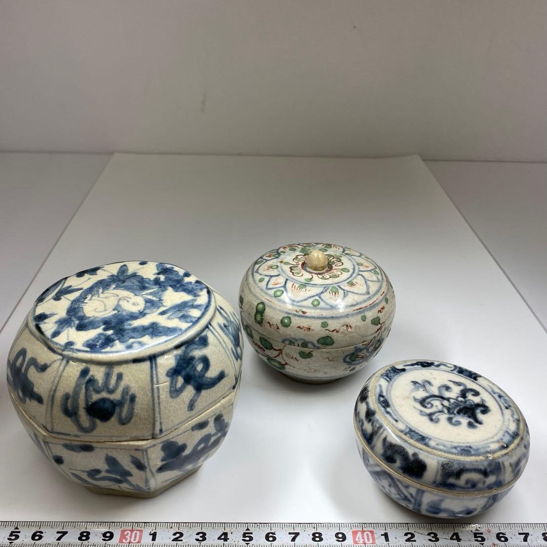 専用　16世紀　安南合子　3点　直径10.4・8㎝　トヒチ　東な7-0201①