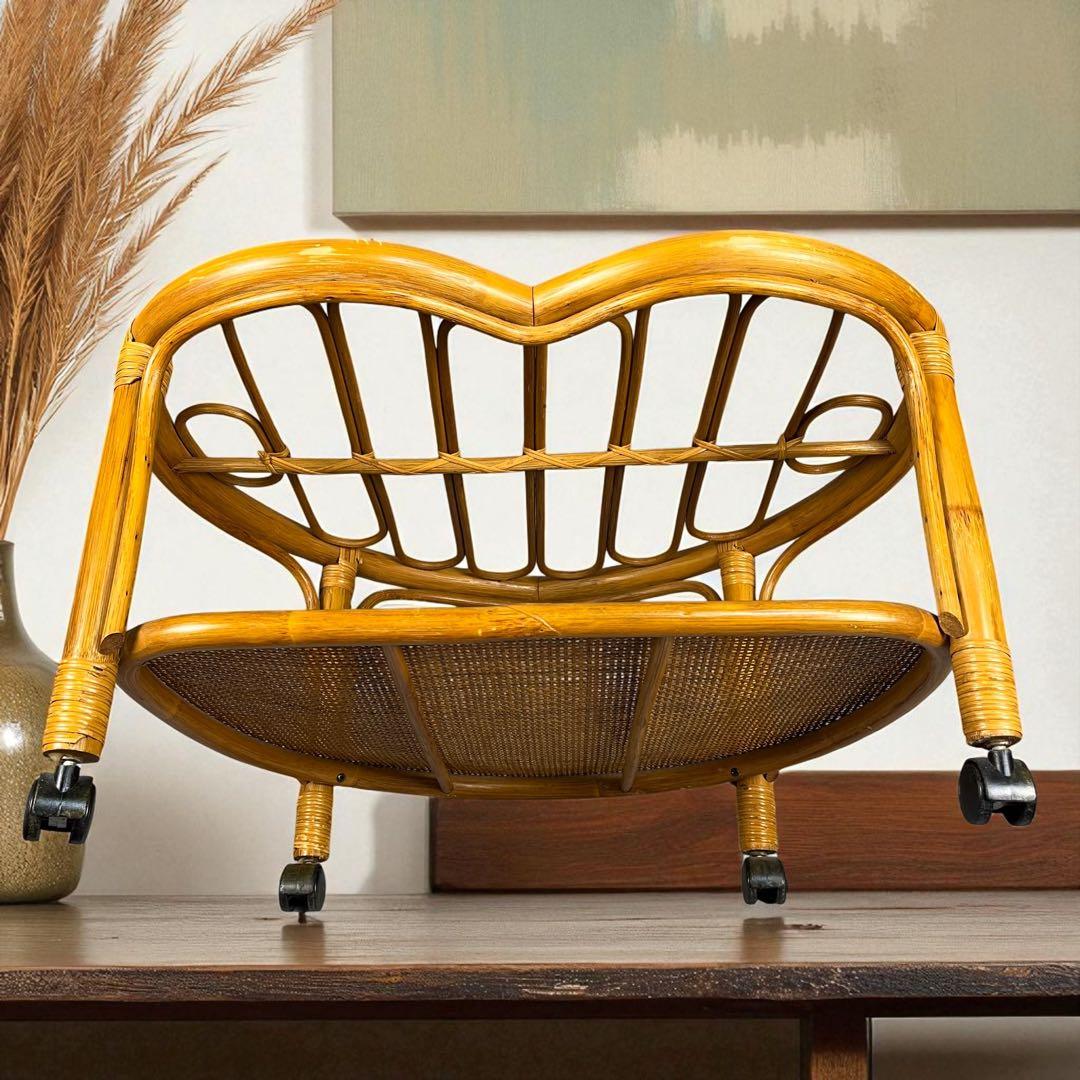 【希少】ハート型　ラタン　ガラス　テーブル　アンティーク　家具　レトロインテリア