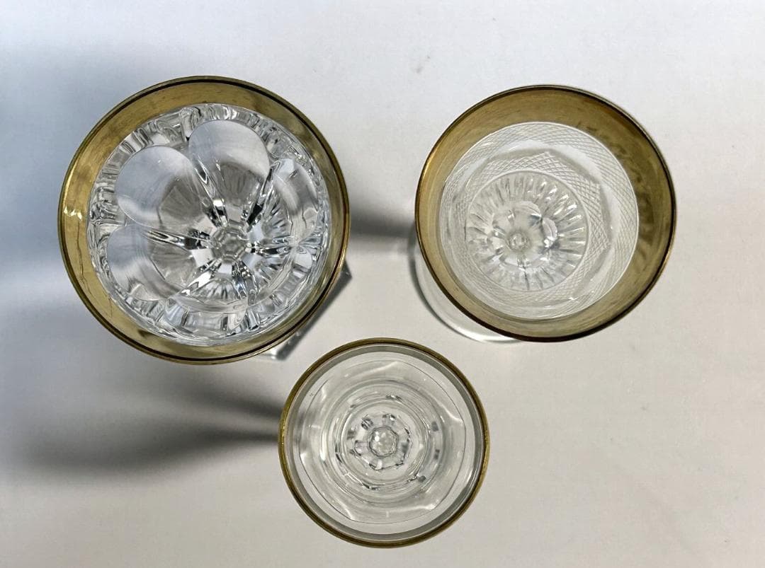 ベネチアンガラス MOSER 金彩 切子　モーゼル リキュールグラス 3個セット