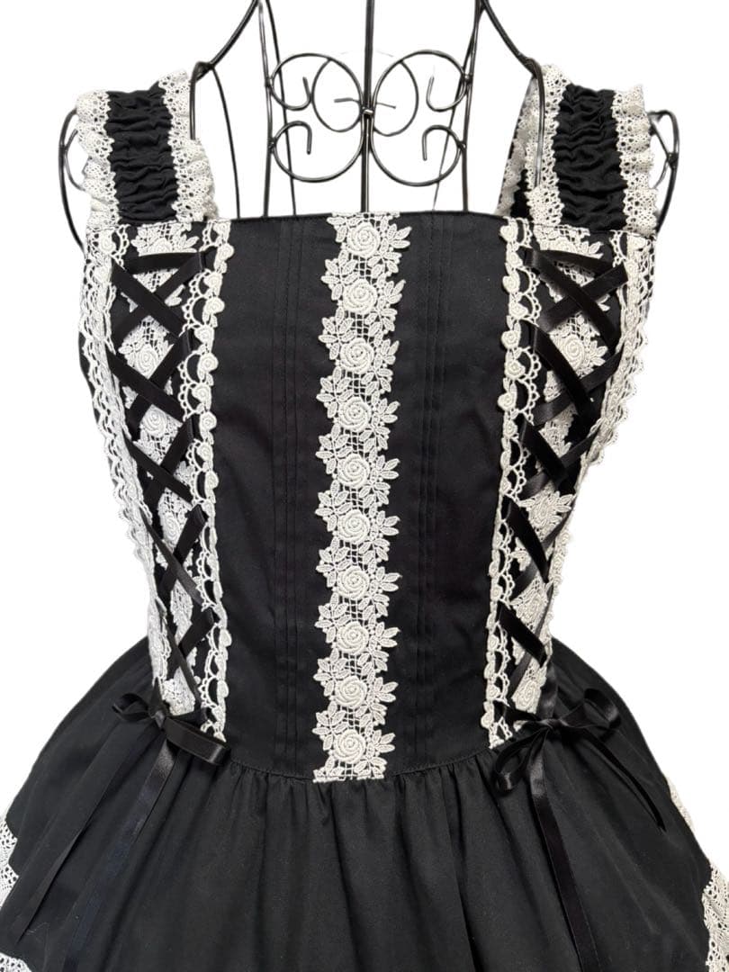 【ほぼ未使用】BABY ミルフィーユジャンパースカート 黒×オフ白