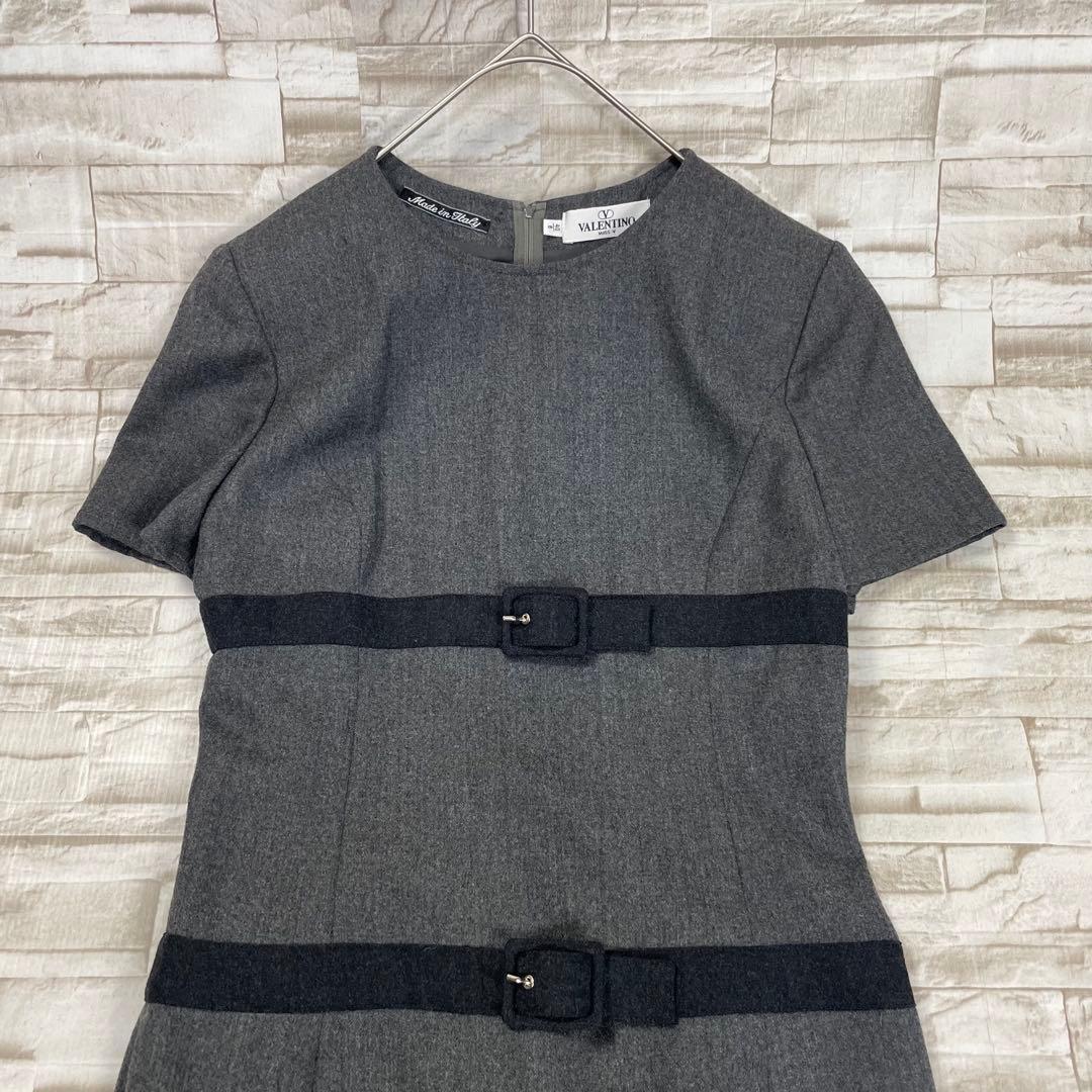【美品】ヴァレンティノ★ワンピース　ベルト　ウール　グレー　ヴィンテージ
