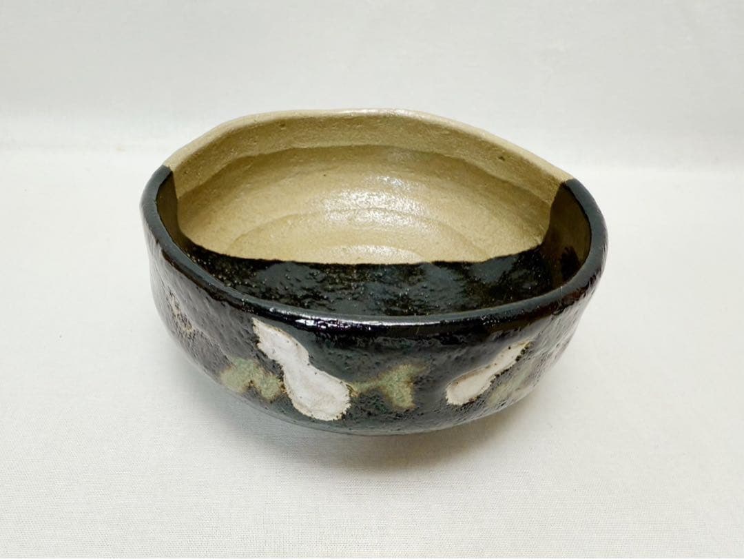 未使用 茶道具 伊東桂楽作 瓢箪柄 掛分 平茶碗 陶印 共箱