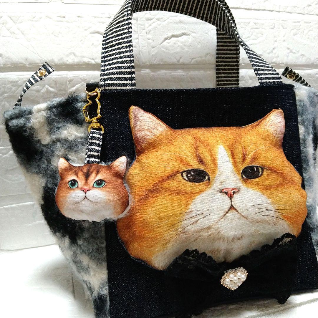 お*ん様 コヤンイサムチョン☆スクエアトートバッグ　デニム＆もこもこボア　ふてに