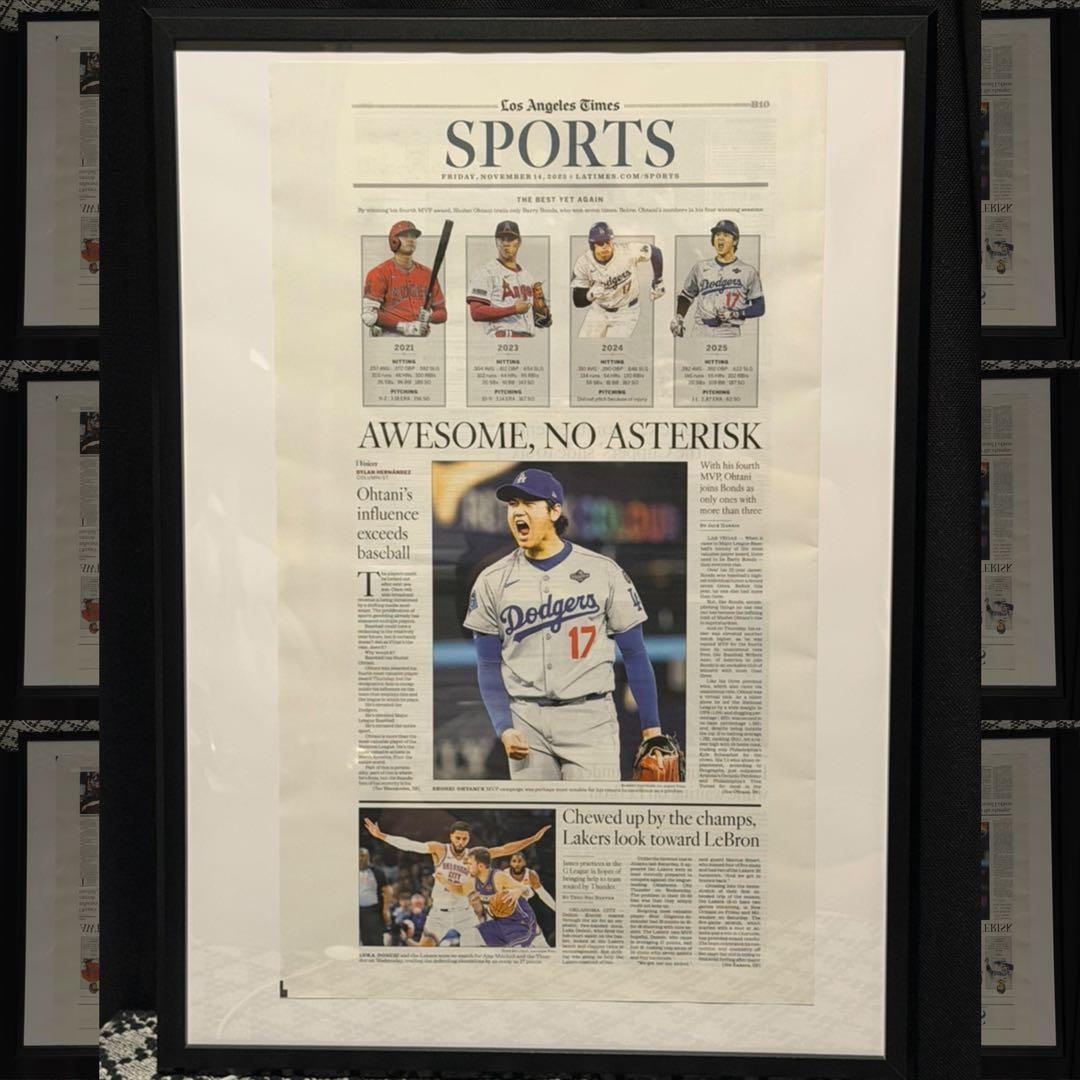 ドジャース 『大谷翔平 MVP 記念号』額縁入り　山本由伸　佐々木朗希