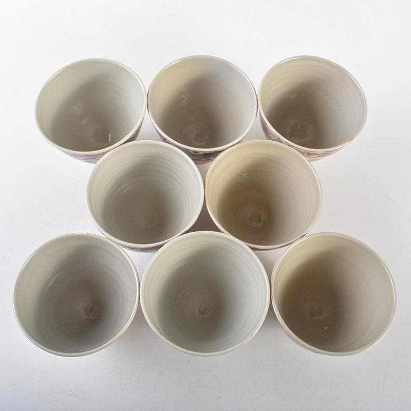 九谷焼　初代　徳田八十吉造　古赤絵　向附　八客　共箱　F　R6573