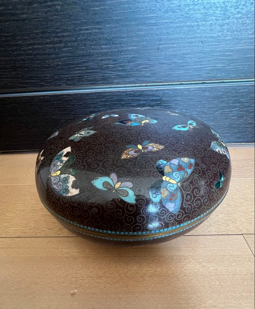 高級日本七宝花瓶 蝶々花唐草文 骨董 景泰藍