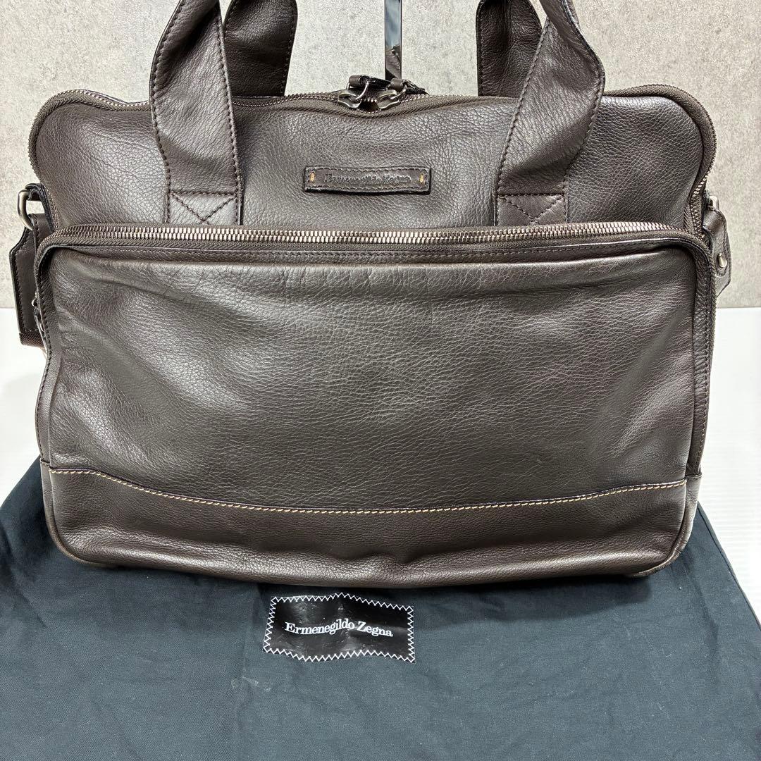 エルメネジルド ゼニア 2way レザー ビジネスバッグ ダークブラウン