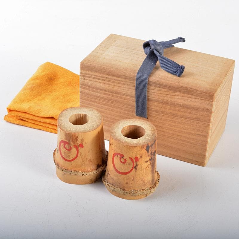 茶道具　竹蓋置　一双　建仁寺竹田益州花押　書付箱　M　R5359