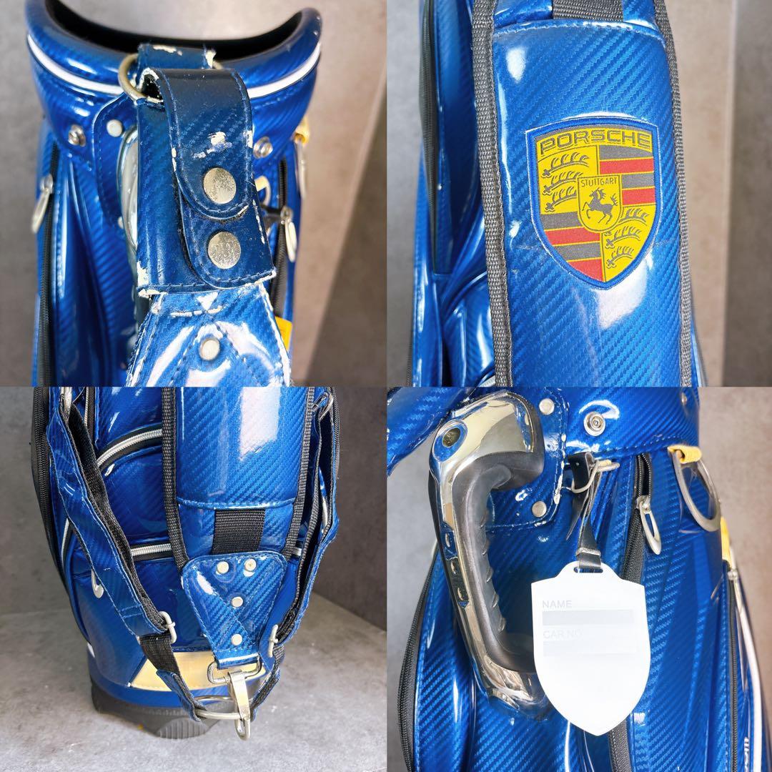 キャディバッグ　9.5型　5部割　ポルシェ　エナメル　カーボン調　ブルーネイビー