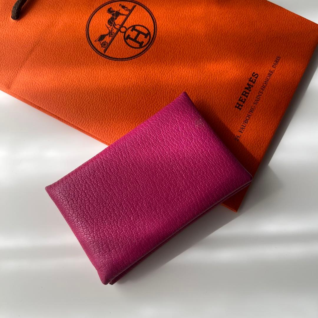 HERMES ピンク レザー 名刺入れ カードケース
